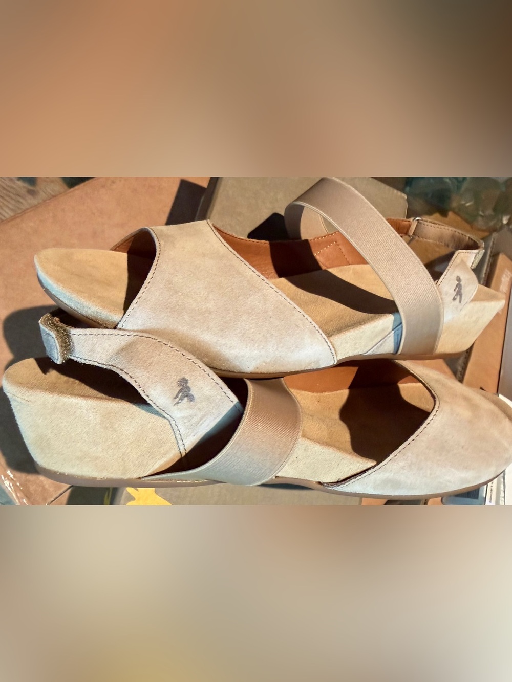 BenVado Natasha Couture Taupe Suede Elastic-Strap Sandals